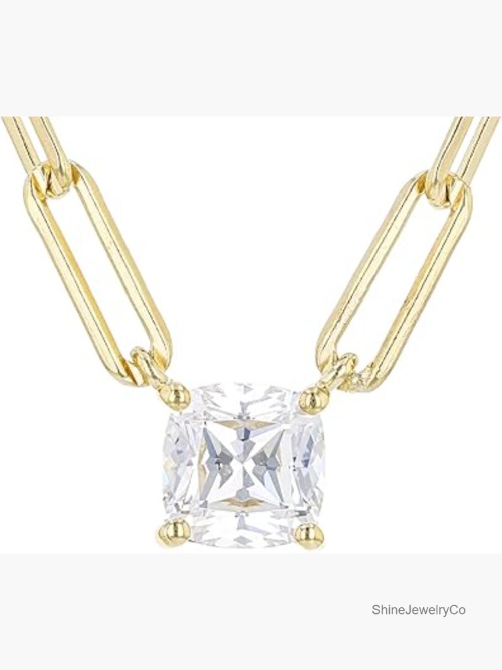 Paperclip Chain Layering Necklace with CZ Solitaire Pendant - 18"